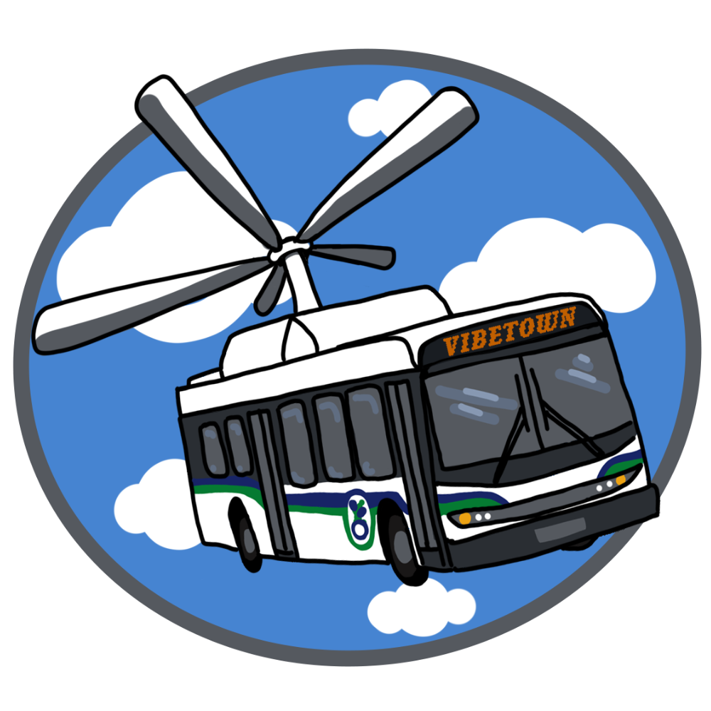 Graphic showing a CATA bus with helicopter rotors