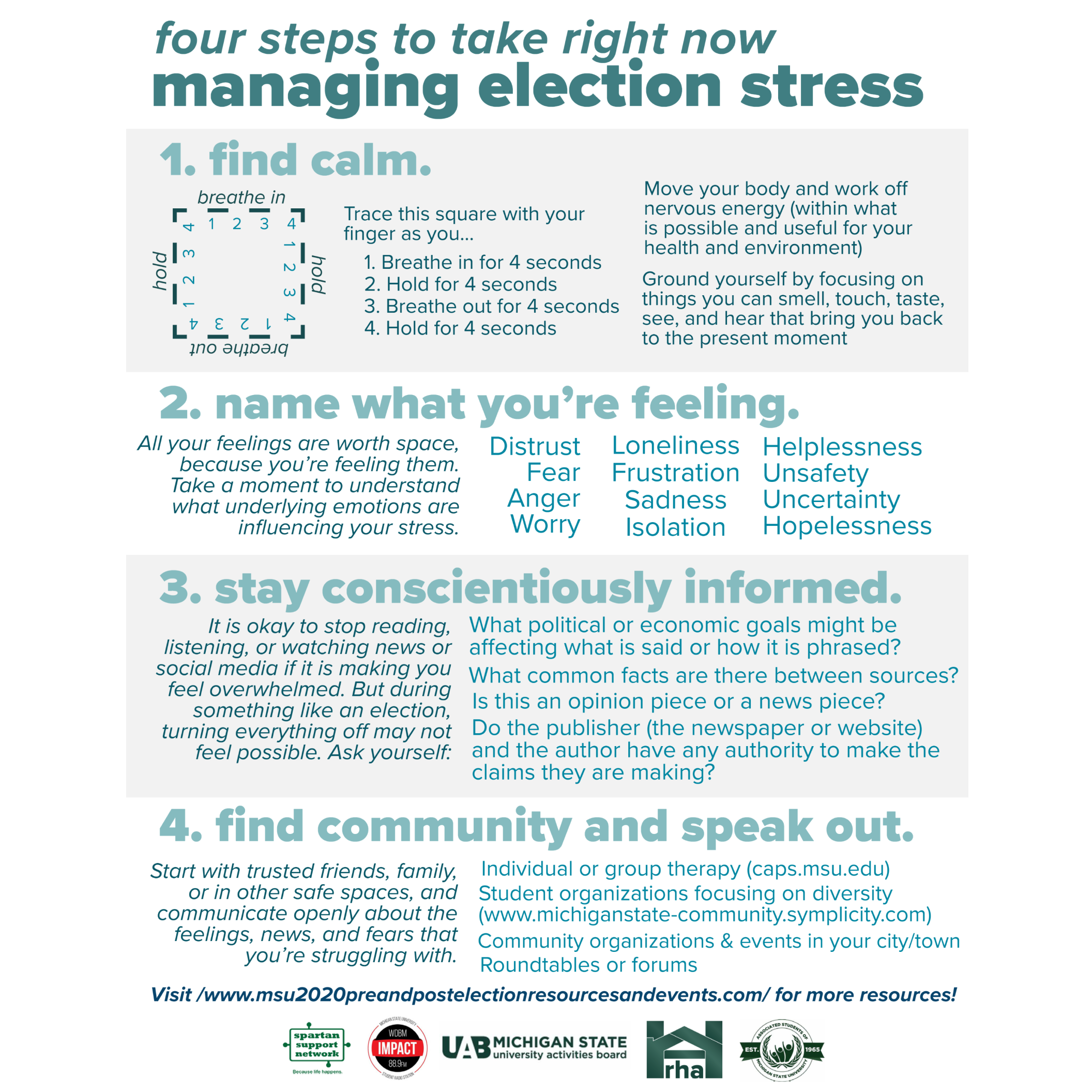 Image of a poster listing ways to cope with election stress