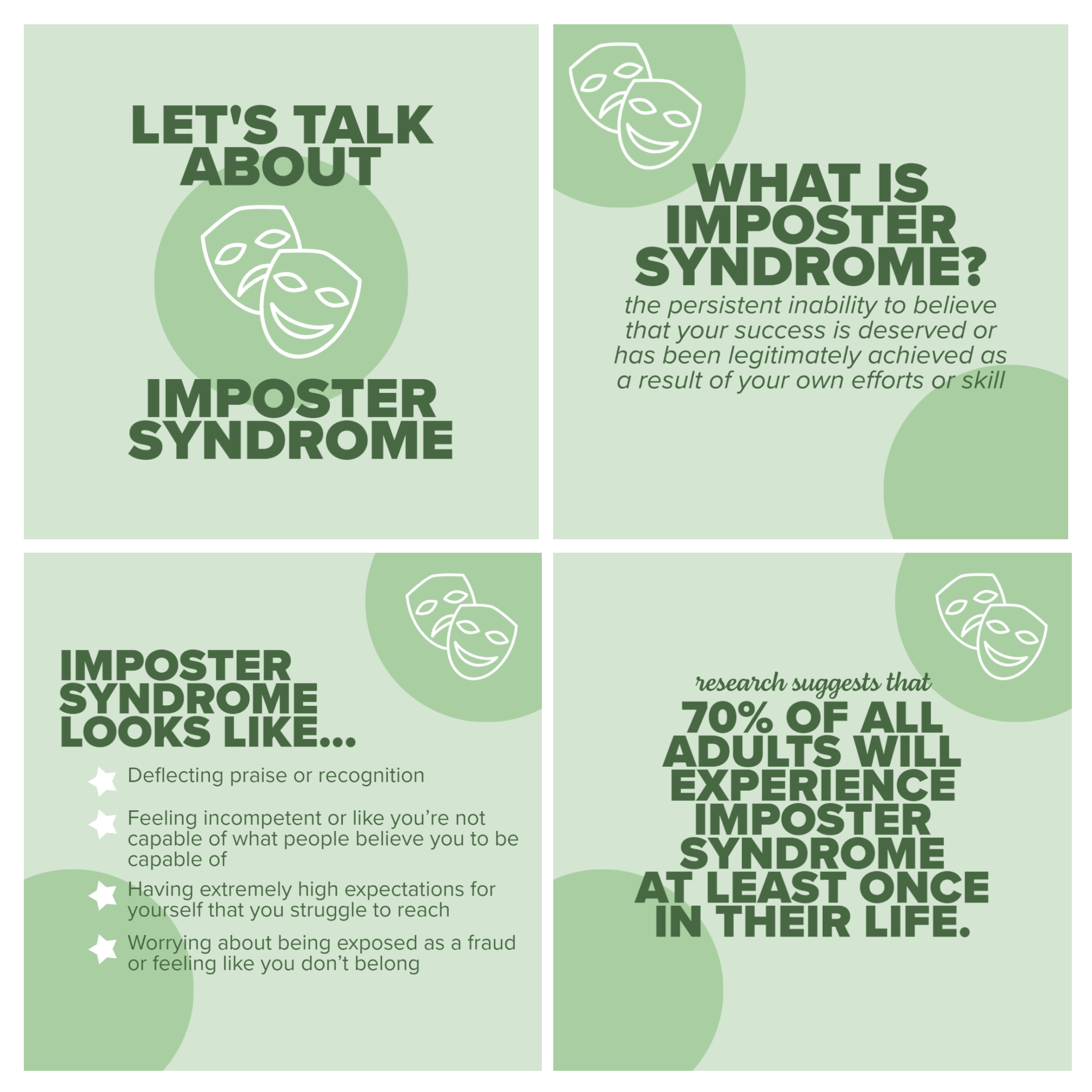 Four slides from an instagram post about imposter syndrome