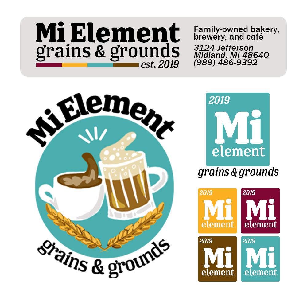 Images showing ideas for logo and branding for MI Element