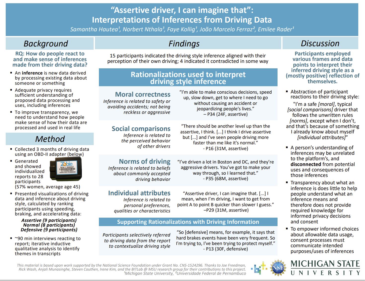 SOUPS poster about driving inferences project