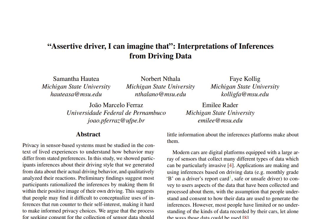 SOUPS poster abstract about driving inferences project